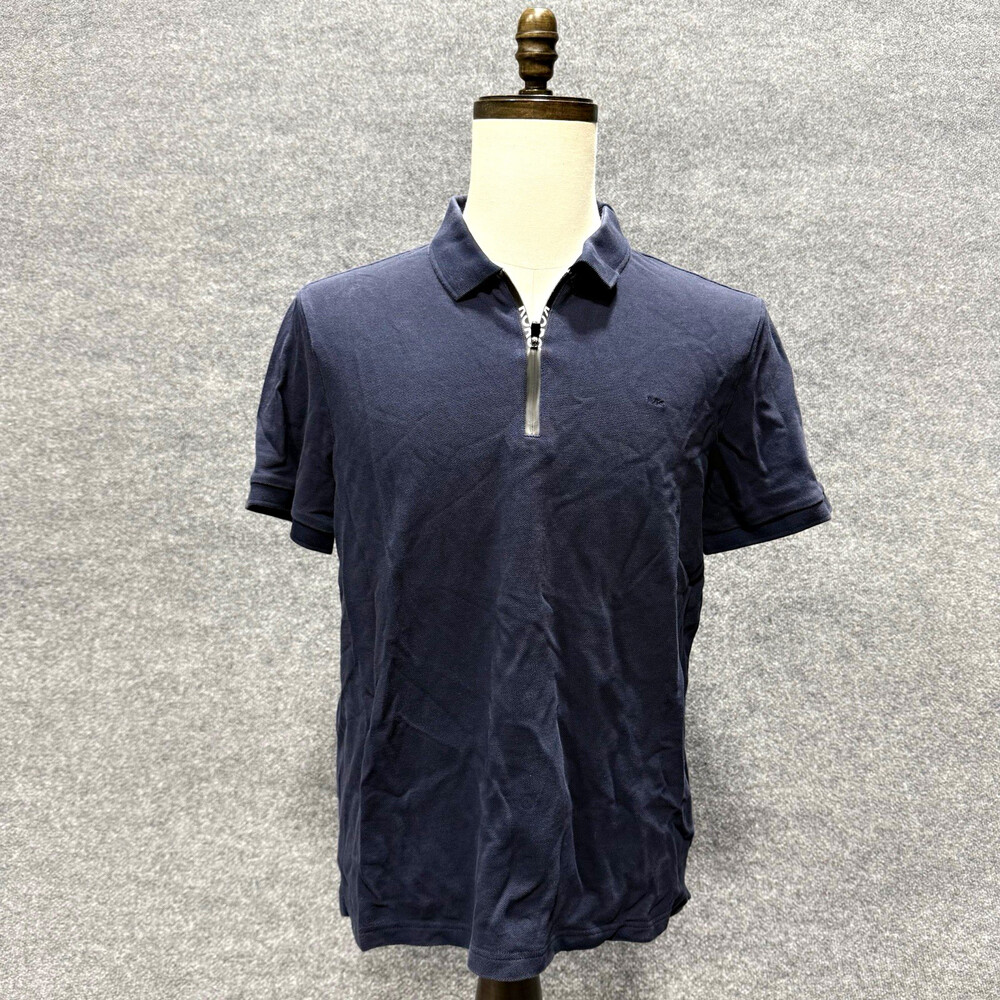 Michael Kors Mens Navy Blue Quarter Zip Polo Shirt Size L Short Sleeve MK Logo